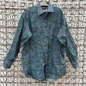 90s Panhandle Slim Teal Purple Navy Paisley Kaleidoscope Cowboy Western Shirt